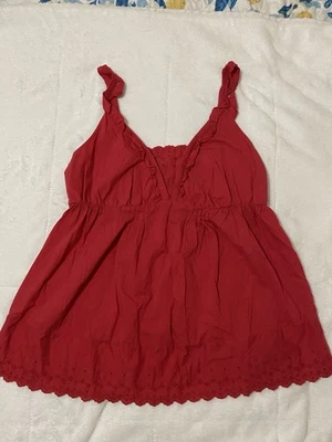 Camiseta sin mangas roja de maternidad azul marino antigua talla L detalle de encaje algodón Foto 1 de 4