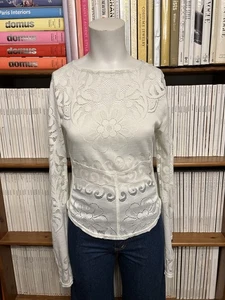 Blusa Top Free People Damas S 8 10 Malla Encaje Estampado Floral Transparente Manga Larga - Imagen 1 de 11