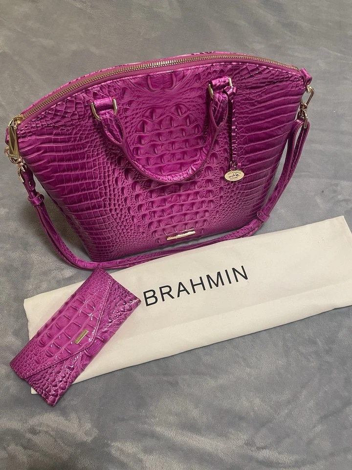 Hermoso Bolso de Mano de Cuero Brahmán Rosa y Cartera a Juego Foto 1 de 4