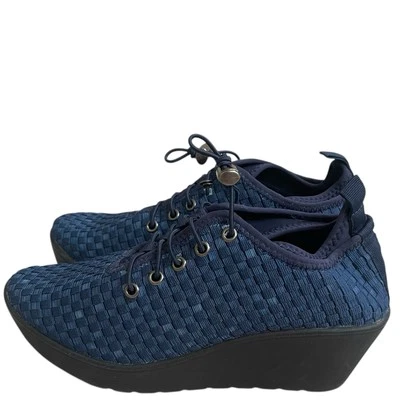 STEVE MADDEN BLUE BASKET WEAVE LOAFER  ** SIZE 7 LACE UP WEDGE HILL - Image 1 of 4