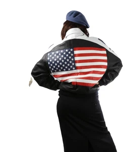 Michael Hoban American Flag USA Leather Zipper Biker Motorcycle Jacket Size L - Bild 1 von 23