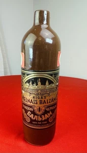 Vtg Rigas Melnais Balzams Bottle Riga Black Balsam Latvia Ceramic Brown Glass - Picture 1 of 7