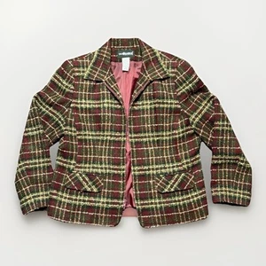 Vintage Sag Harbor karierter Blazer mit Reißverschluss Damengröße 12P burgunderrot und grün - Bild 1 von 8