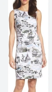 Chetta B Women’s Lilypad/Skylight Sleeveless Rome City Print Sheath Dress Sz 10 - Picture 1 of 11