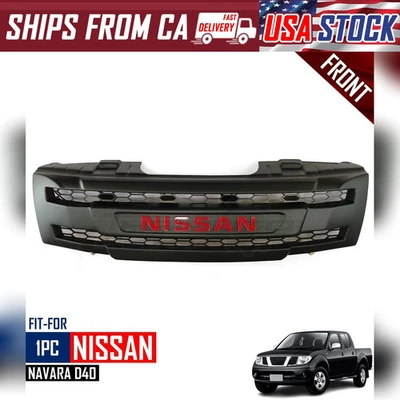 REJILLA DELANTERA NISSAN NAVARA FRONTIER D40 2005-2013 NEGRA ROJA LOGO LED ÁMBAR Foto 1 de 4