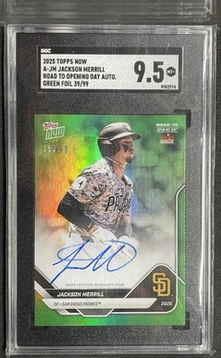 2025 Topps Now Road To Opening Day Jackson Merrill Auto On Card Green 39/99 - Image 1 of 2