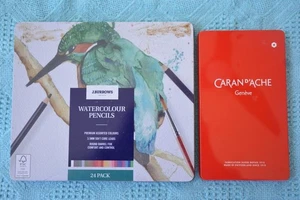 2 x Tins of Pencils: J.Burrows Watercolour Pencil Set x 24+ Caran D'Ache Pencil. - Bild 1 von 1