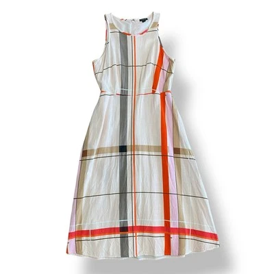 Платье миди Ann Taylor в клетку с расширяющимся карманом размер 4 розовое, опрятное, повседневное, классическое - Изображение 1 из 4