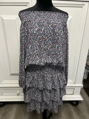 Nuevo con etiquetas Vestido Michael Kors True Azul Marino Volantes Gasa Hombro Descubierto en Niveles Talla M $155 Foto 1 de 4