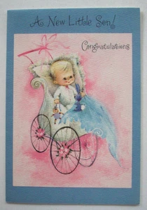 Little son baby boy in carriage Hallmark vintage Greeting Card *WW7 - Picture 1 of 4