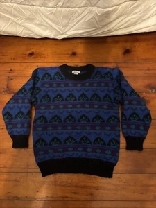 Gallagher 1980er Vintage Acryl Mohair Wolle Pullover lila blau kariert Medium - Bild 1 von 8