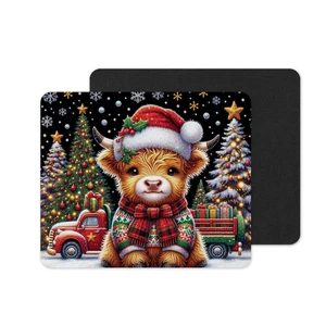 Alfombrilla de ratón de vaca Highland de Navidad | Linda alfombrilla de escritorio festiva | Gif de granja de campo - Imagen 1 de 2