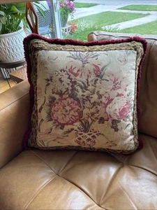VTG Ralph Lauren Guinevere Fur Aragon Cabbage Rose Floral Throw Pillow 22X22 - Picture 1 of 12