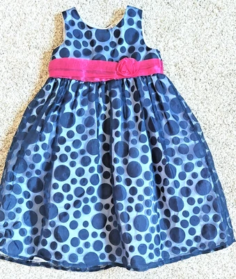 Vestido de fiesta Cherokee para niñas sin mangas a lunares azul con acento rosa, talla 5T Foto 1 de 4