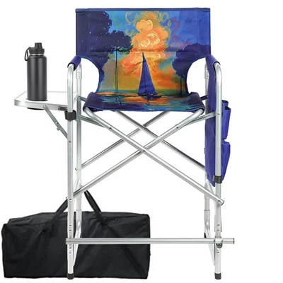 Высокий складной режиссерский стул с боковым столиком 41 дюйм высота сиденья складной кемпинг... - Изображение 1 из 4