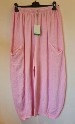 Calça de linho lavado italiano Lagenlook bolsos na cintura elástica tamanho único Reino Unido 10-14 - Imagem 1 de 4