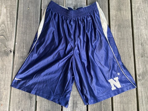 VINTAGE Navy Midshipmen Team Nike Shorts Medium Blue Pockets Embroidered Logo Cover