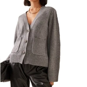 Lisa Yang Danni Cardigan Sweater 100% Cashmere Heathered Grey Size 1 Small Med - Picture 1 of 16
