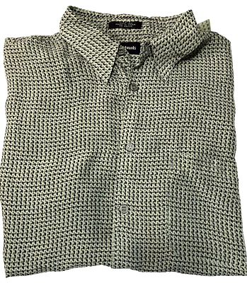 MARC EDWARDS Мужская 100% Шелковая ЧЕРНАЯ Оливковая Геометрическая SS Рубашка для Лагеря на Пуговицах РАЗМЕР L - Изображение 1 из 4