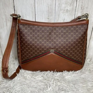 GUCCI Sherry Line Micro GG Shoulder Bag PVC Leather Brown Vintage Used Authentic - Picture 1 of 20