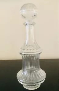 Vintage Clear Glass Genie Bottle Decanter - Ringed - Stopper -1960's VGC - Picture 1 of 3