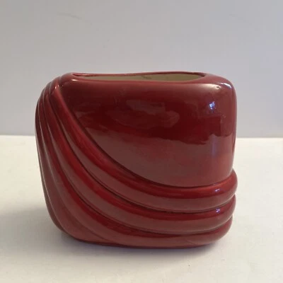 Jarrón vintage de cerámica rojo estilo Art Deco años 80 Foto 1 de 4