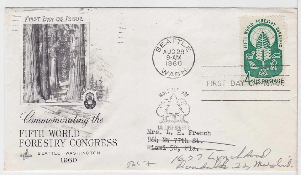 TurtlesTradingPost- Forest Conservation  #1156 FDC 1960 Artcraft- Forwarded Mail - Image 1 of 1