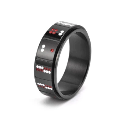 Chinese Dominoes Pai Gow Spinner Ring Stainless Steel Lucky Gift Ring Size 6-12 - Image 1 of 2