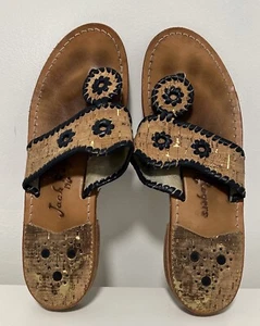 Jack Rogers Sandals Women's 9 Marbella Wedge Cork Navy Whipstitch Leather Shoe - Picture 1 of 7