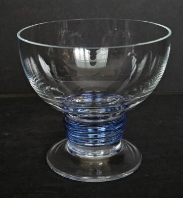4 Vtg Block Synergy Cobalt Blue Clear Crystal Dessert Glasses Blue Threaded Stem - Image 1 of 4