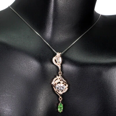 Collar de plata de ley 925 ovalado morganita 7x5 mm tsavorita piedras preciosas joyería 18 Foto 1 de 4