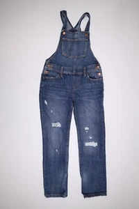 Old Navy Girl's Size 10/12 Pink Patch Distressed Denim Blue Jean Overalls - Picture 1 of 24