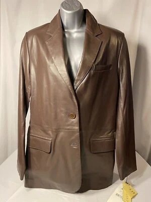 Excelled Womens Leather Blazer Dark Brown Sz. 6, New - Image 1 of 4
