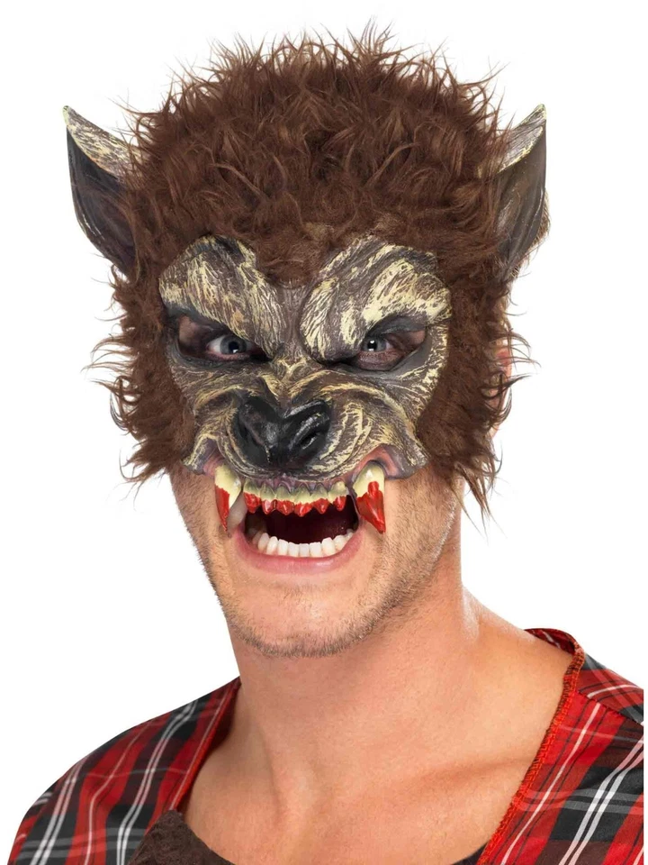 Werewolf Half Face Latex Mask Brown Scary Halloween Fancy Dress Accessories - Image 1 of 1