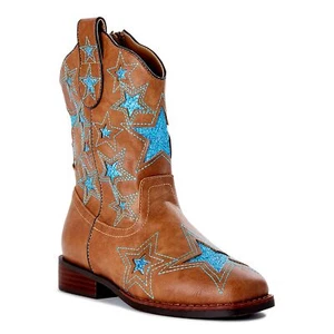 Wonder Nation Youth Girl's Brown Square Toe Western Cowboy Boots Shoes: 12-6 - Picture 1 of 3