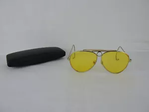 Vtg US Optics Wire Rim Aviator Sun Glasses Yellow Amber Lens Temple Wrap Taiwan - Picture 1 of 24