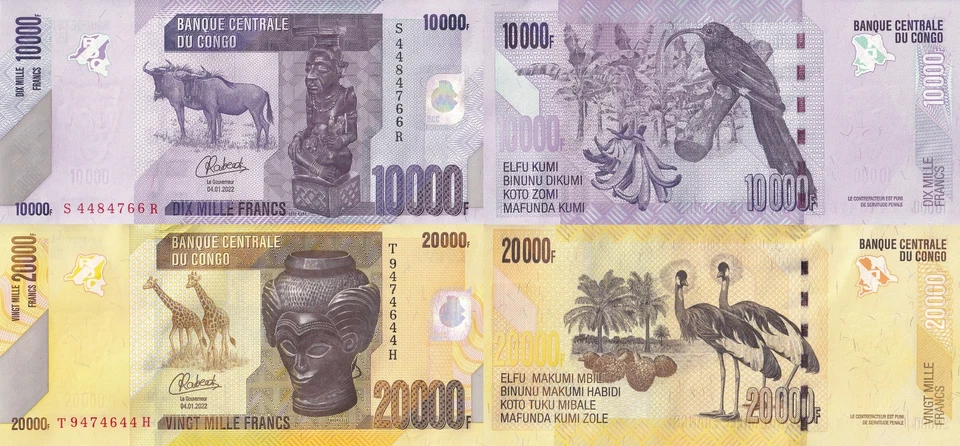 Congo 1000 2000 Francs 2022 P 103 104 UNC Set 2 pcs - Image 1 of 1