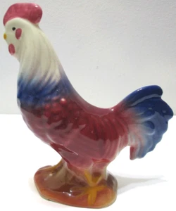 Vintage Rooster Figurine Ceramic Colorful Hand-painted Blue Burgundy 5 5/8" T - Picture 1 of 6