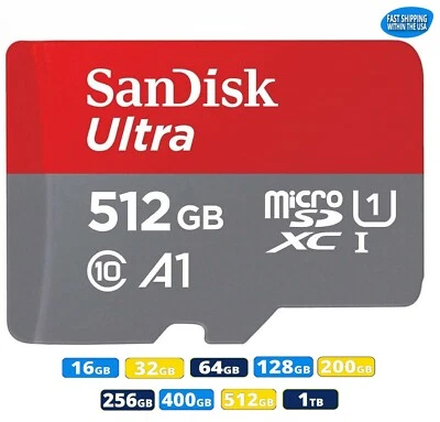 Lote Tarjeta Micro SD Sandisk Ultra Tarjeta de Memoria 128GB 256GB 512GB 1TB Galaxy S20 S10 Foto 1 de 4