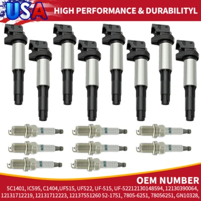 8 Ignition Coil + Spark Plug for BMW BMW 545i 550i 650i 750i X5 4.8L UF515 UF522 - Изображение 1 из 4