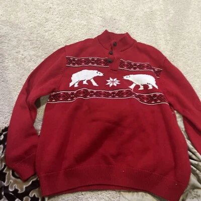 Ralph Lauren Chaps Red Alpine Intarsia Polar Bear Sweater- Mens Size XL - Image 1 of 4