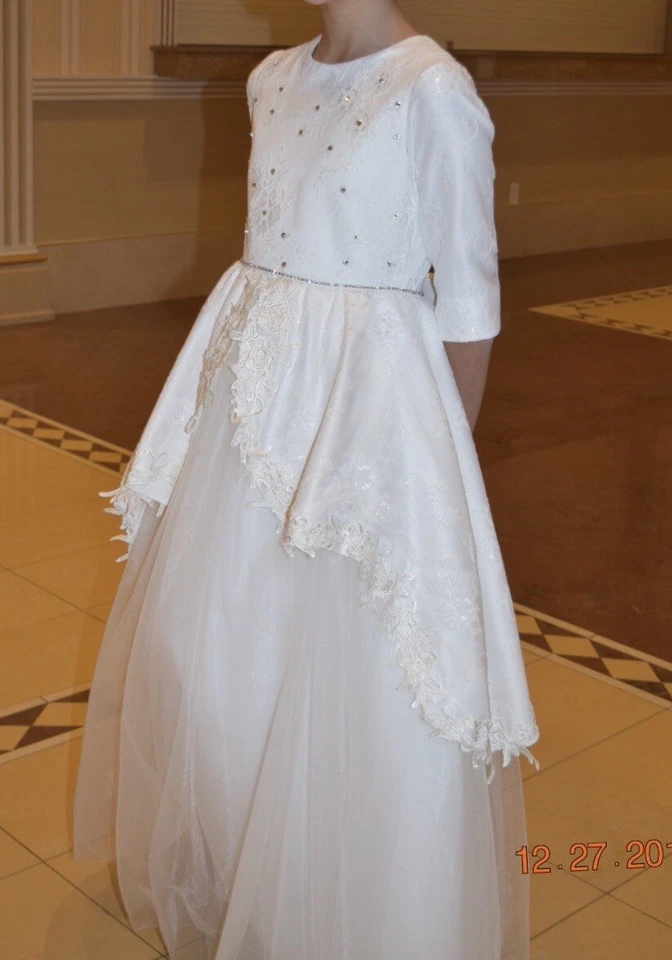 Vestido de Ocasión Especial para Niñas, 8-12 Años Vestido Swarovski, Blanco/Marfil, Manga 3/4 Foto 1 de 4