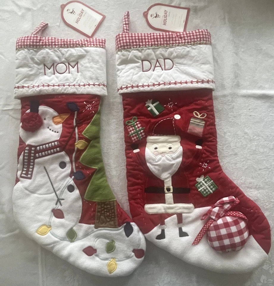 Medias de Navidad acolchadas Pottery Barn Kids, juego de 2, mamá y papá, nuevas con etiquetas Foto 1 de 4