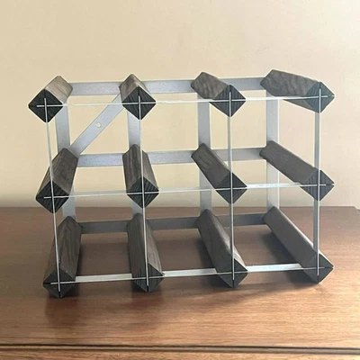 Estante de vino RTA pino macizo y acero 9 botellas - NUEVO montado hecho en el Reino Unido raro FL Foto 1 de 4