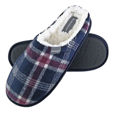 Dunlop - Mens Warm Plush Fleece Lined Slip on Mule Checked Plaid Slippers - Image 1 of 4