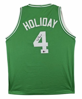 Camiseta Jrue Holiday Auténtica Firmada Verde Estilo Profesional Autografiada BAS Testigo Foto 1 de 3