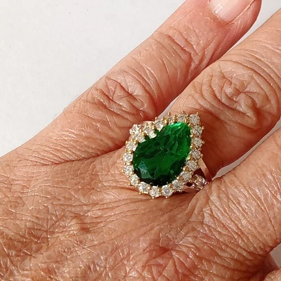 Anillo Hurrem Sultan Hecho a Mano Plata de Ley 925 Gota Verde Esmeralda Talla 7.5 Foto 1 de 4