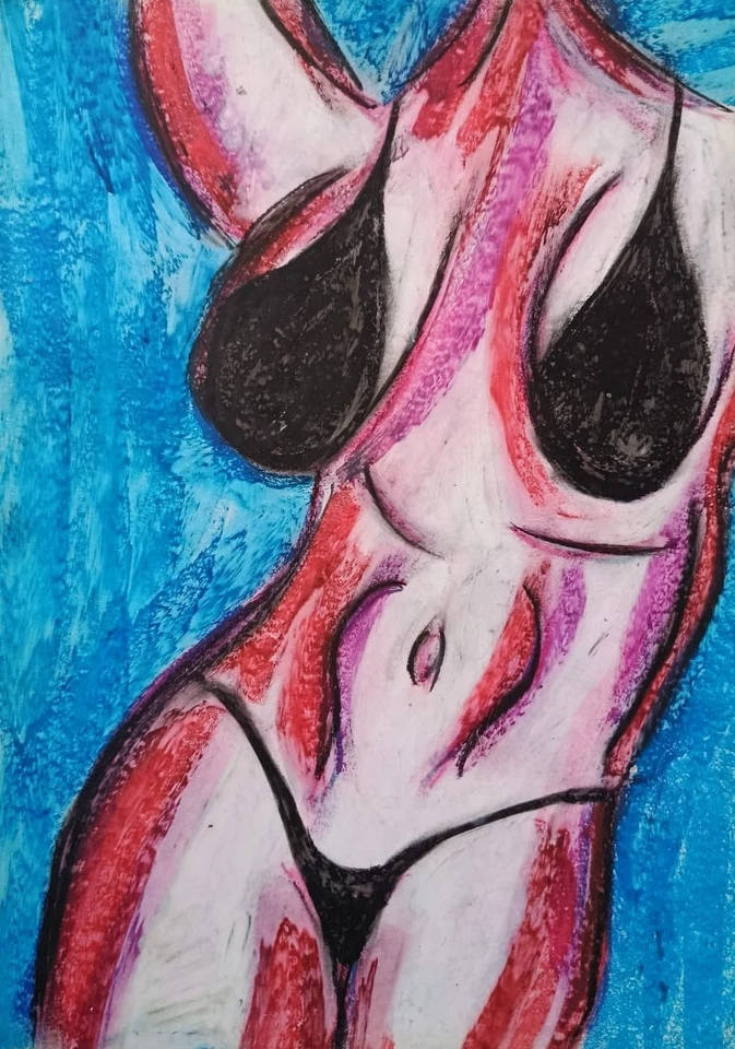 Moderne Kunst Porträt Gemälde Papier A4 Ölpastell Oil Pastel Modern Art Paper A4 - Bild 1 von 1