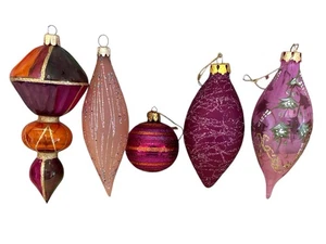 Lot of 5 Pretty Pink  Glass/ Plastic Ornaments 1 Christ-born 2 Silvestri - Picture 1 of 7