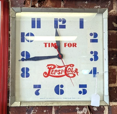 Reloj de Pared Cuadrado Metal Pepsi Cola Sessions Art Deco Original Años 40 - Funciona Foto 1 de 4